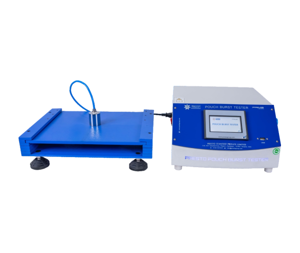 Pouch Burst Tester with Restraining Plates